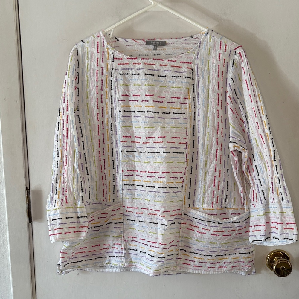 Habitat white cotton blouse with multicolored stripes Size Medium - Picture 1 of 9